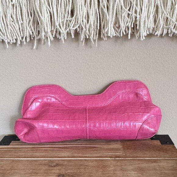 Y2K MAXX New York Pink Croc Embossed Leather Silver Hardware Clutch Bag - Picture 5 of 17